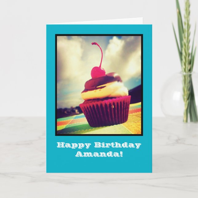 Colorful Cupcake with Cherry on Top Card (Front)