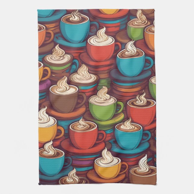 Colorful cups pattern kitchen towel (Vertical)