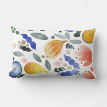 Colorful cushion with flower and fruit patterns