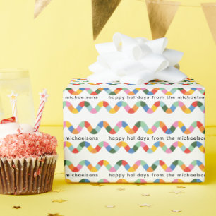 Colorful Custom Text Wavy Checked Line Pattern Wrapping Paper