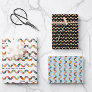 Colorful Custom Text Wavy Checked Line Pattern Wrapping Paper Sheet