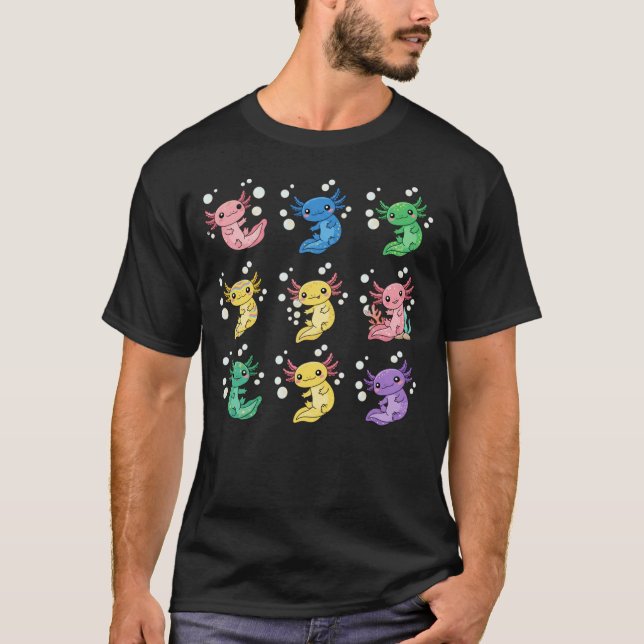 Colorful Cute Axolotl Pattern Art T-Shirt (Front)