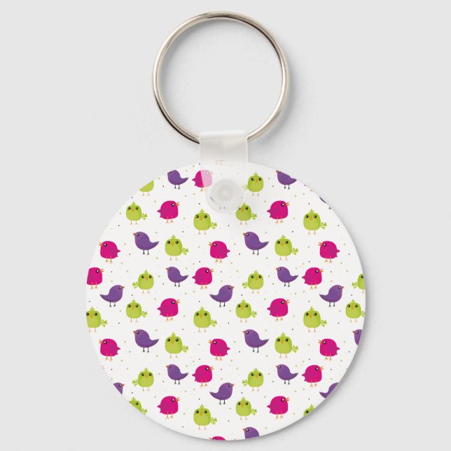 Colorful Cute Birds Pattern Keychain (Front)