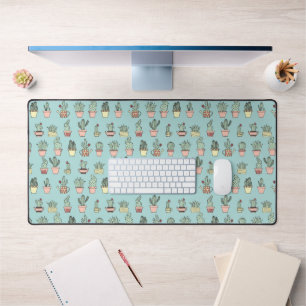 Colorful Cute Cactus In Hand Drawn Style Pattern Desk Mat