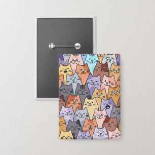 Colorful Cute Cat Crowd Pattern Whimsical Cat Face
