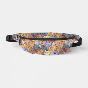 Colorful Cute Cat Crowd Pattern Whimsical Cat Face Fanny Pack