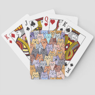 Colorful Cute Cat Crowd Pattern Whimsical Cat Face Playing Cards