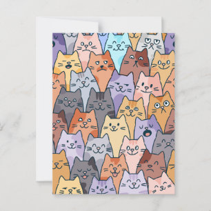 Colorful Cute Cat Crowd Pattern Whimsical Cat Face Postcard
