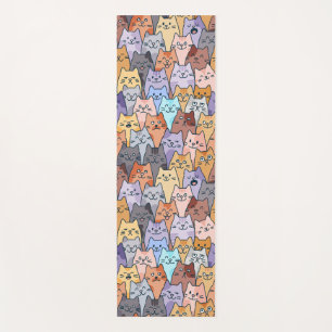 Colorful Cute Cat Crowd Pattern Whimsical Cat Face Yoga Mat