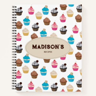 Colorful Cute Cupcakes Pattern Recipe Notebook