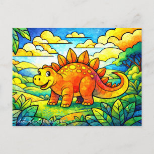 Colorful Cute Dinosaur Kids Holiday Postcard