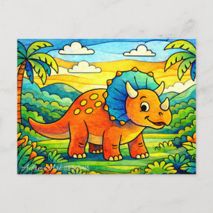 Colorful Cute Dinosaur Kids Holiday Postcard
