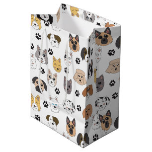 Colorful Cute Funny Dogs & Dog Paw Pattern Medium Gift Bag