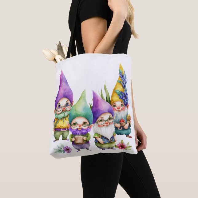 COLORFUL CUTE MARDI GRAS GNOMES TOTE BAG (Close Up)