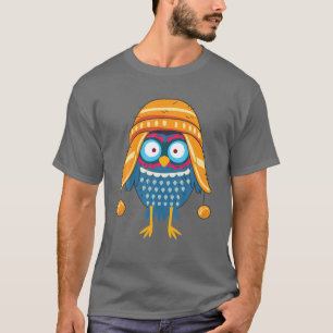 Colorful Cute Owl Funny Beanie Hat Earflaps T-Shirt