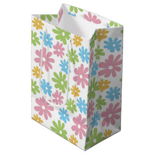 Colorful Cute Retro Summer Flower Art Pattern Medium Gift Bag