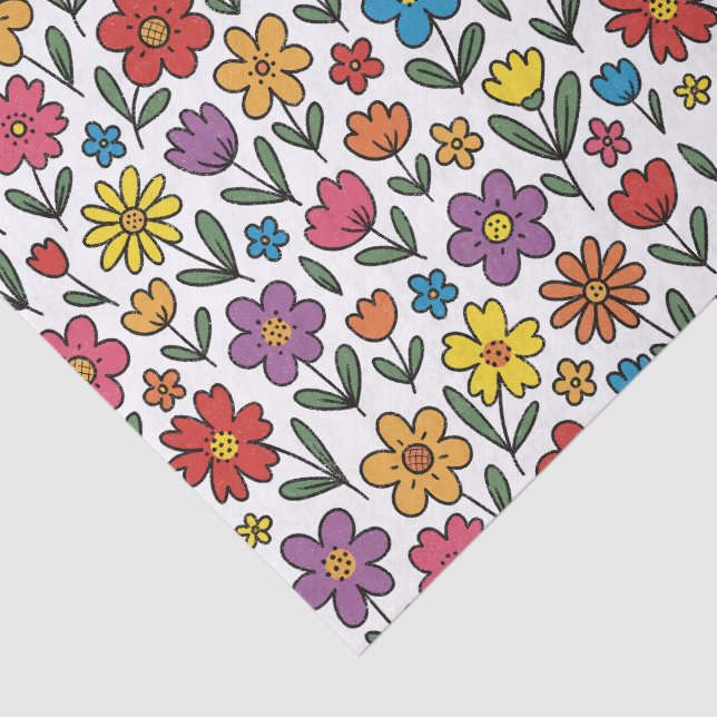 Colorful Cute Spring Flowers Tissue Paper (Detail)
