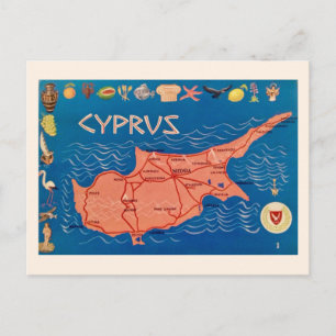 Colorful Cyprus Map Postcard