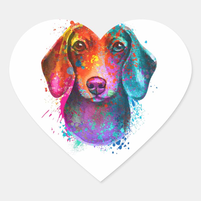 Colorful Dachshund Dog Art Illustration Heart Sticker (Front)