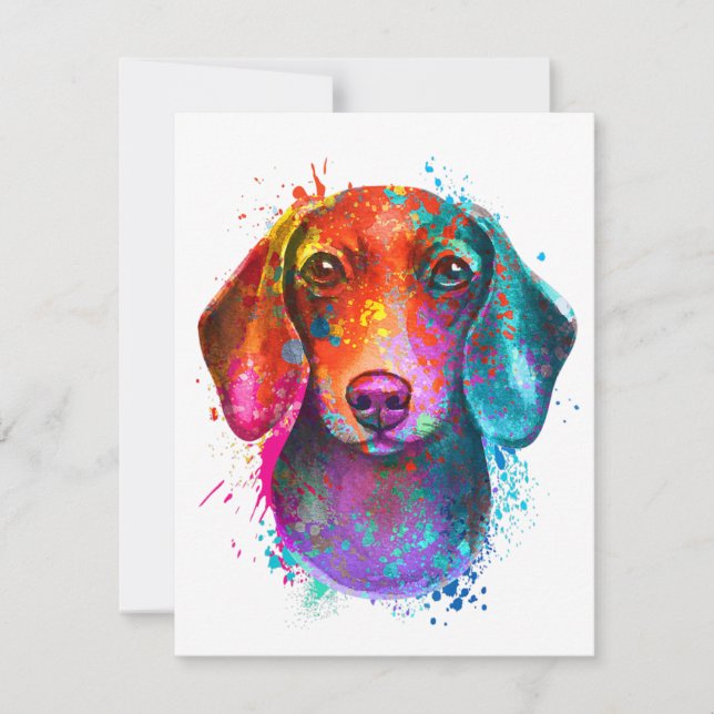 Colorful Dachshund Dog Art Illustration Invitation (Front)