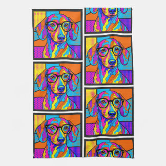 Colorful Dachshund Pop Art Kitchen Towel