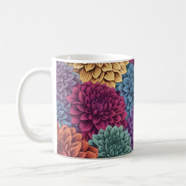 Colorful dahlia floral pattern coffee mug (Left)