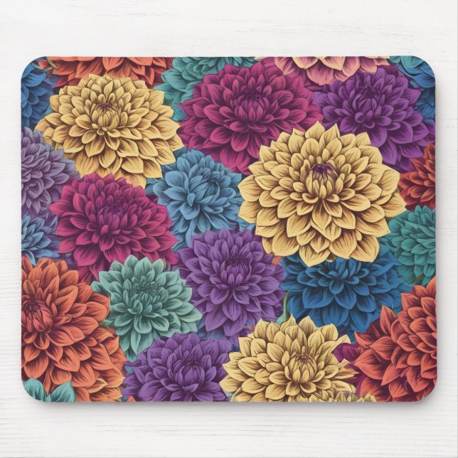 Colorful dahlia floral pattern mouse pad (Front)