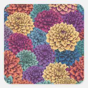 Colorful dahlia floral pattern square sticker