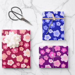 Colorful Daisies Floral Bright Bold Retro Cute  Wrapping Paper Sheet