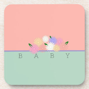 Colorful Daisies on Soft Peach and Jungle Mist Coaster