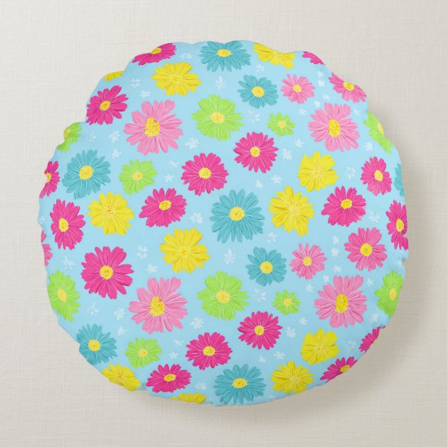 Colorful Daisies Round Pillow (Front)