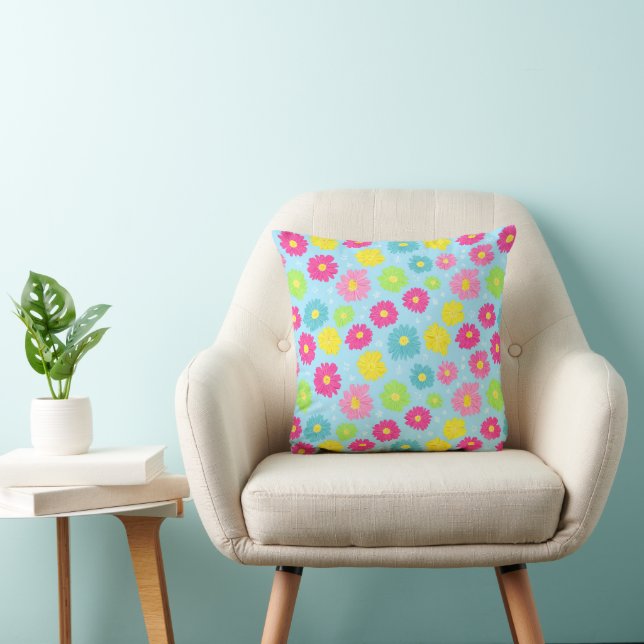 Colorful Daisies Throw Pillow (Chair)