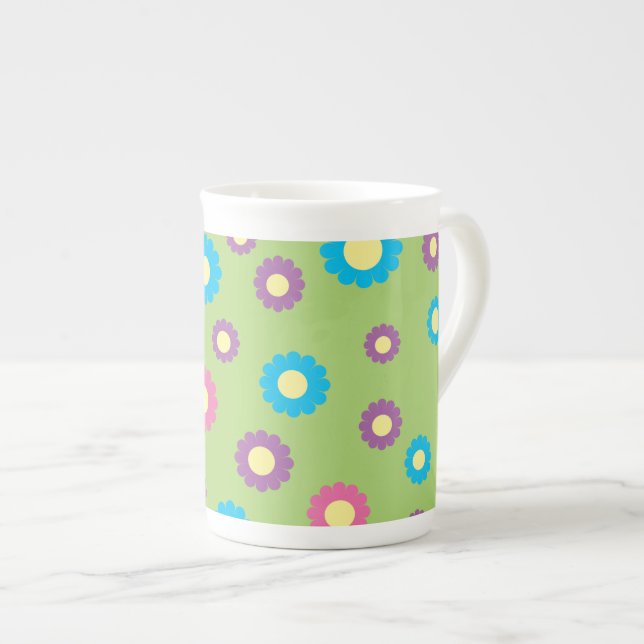 Colorful daisy art pattern bone china mug (Front Right)