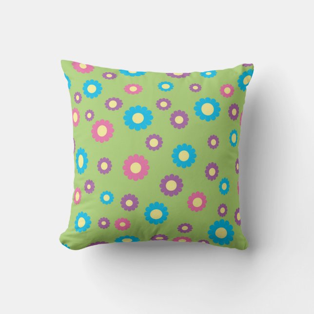 Colorful daisy art pattern throw pillow (Front)