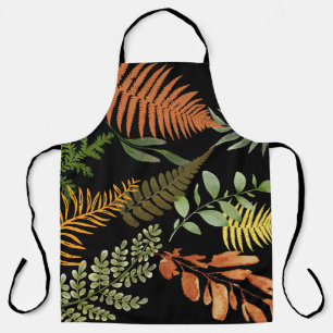 Colorful Dark Fern Botanical Foliage Floral Print Apron