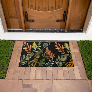 Colorful Dark Fern Botanical Foliage Floral Print  Doormat