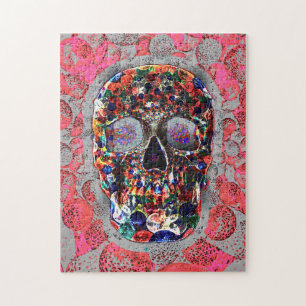Colorful Day Of The Dead Skull Pink Balloons Jigsaw Puzzle