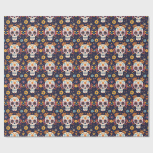 Colorful day of the dead sugar skull seamless patt wrapping paper