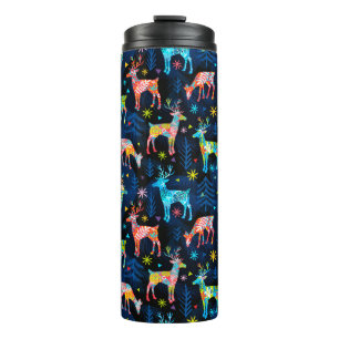 Colorful Deer Chrismas Tree Forest Star Snowflakes Thermal Tumbler