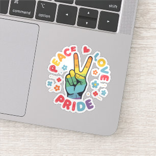 Colorful design with peace, love and pride hand