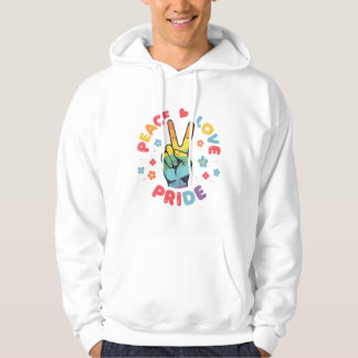 Colorful design with peace, love and pride hand  hoodie