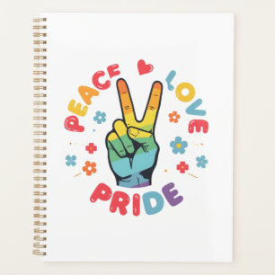Colorful design with peace, love and pride hand planner