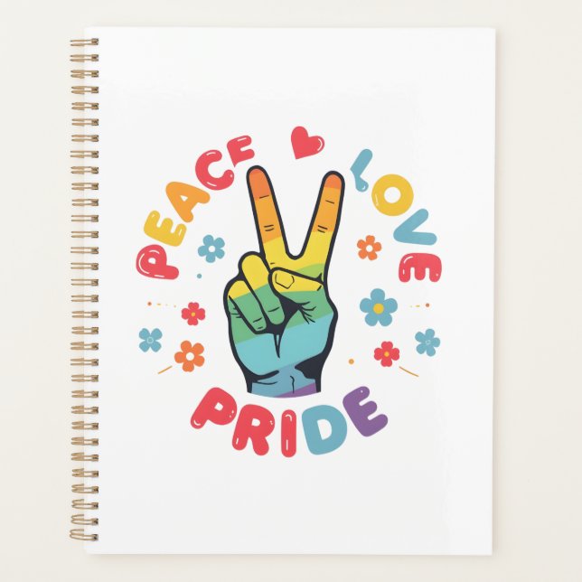 Colorful design with peace, love and pride hand planner (Front)