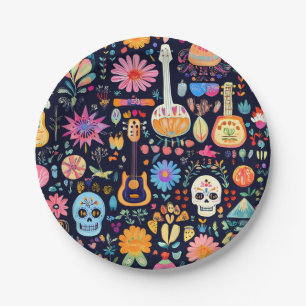 Colorful Dia de los muertos pattern Paper Plate