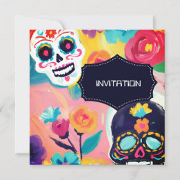 Colorful Dia De Los Muertos sugar skull Invitation