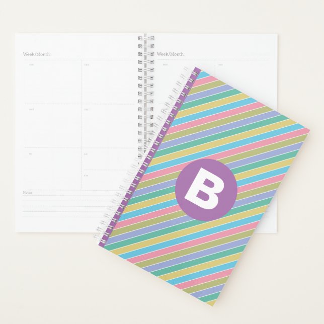 Colorful Diagonal Candy Stripes Lilac Monogram (Devant avec enveloppe)
