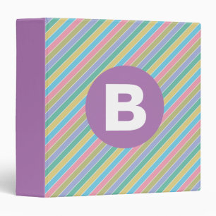 Colorful Diagonal Candy Stripes Purple Monogram Binder