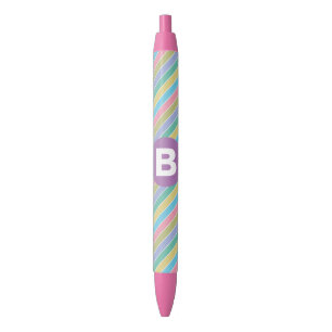 Colorful Diagonal Candy Stripes Purple Monogram Black Ink Pen