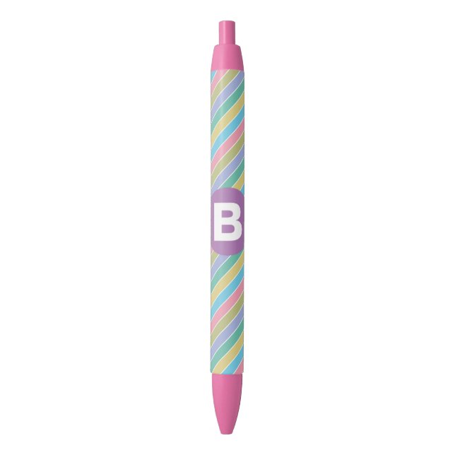 Colorful Diagonal Candy Stripes Purple Monogram Black Ink Pen (Front Vertical)