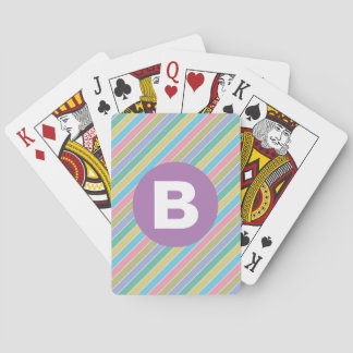 Colorful Diagonal Candy Stripes Purple Monogram Playing Cards